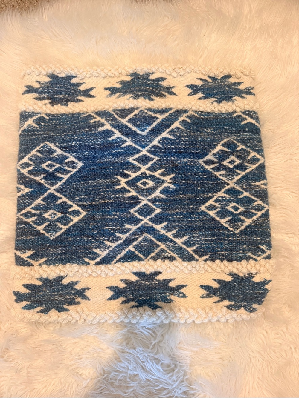 Handwoven Blue and Cream Geometric Accent Pillow Cover - Home Accents